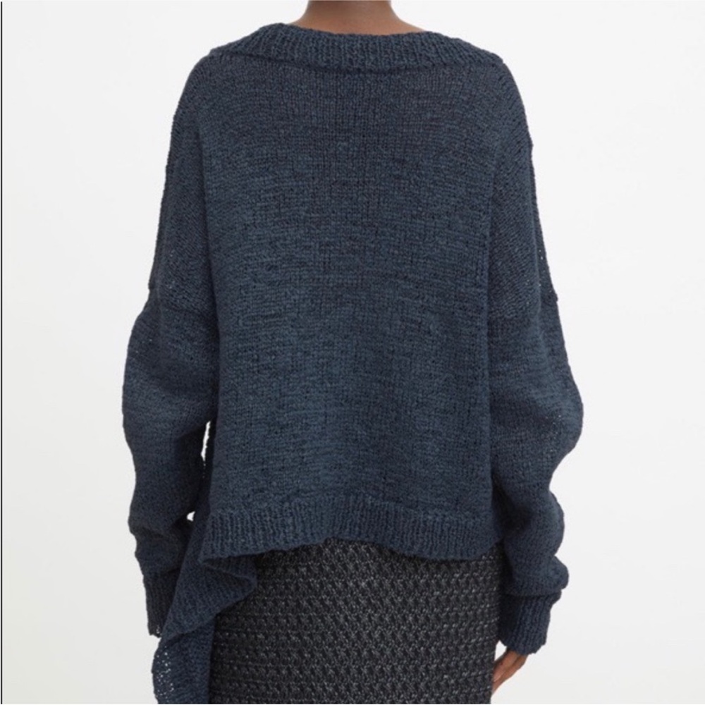 Rodebjer Anisah Blue Tape Yarn Oversize Open Weave Side Tie Sweater, Size XL - Picture 2 of 16